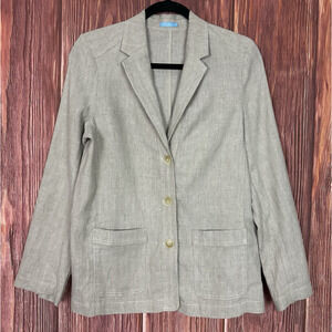 J. McLaughlin Linen Blazer Sorona 3 Buttons Chore Pockets Size Medium M